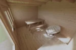 Riešutas medinio sandėliuko vidaus erdvė daiktų laikymui