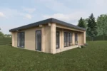 SAMANA medinis namas iš priekio su terasa ir plačiais langais